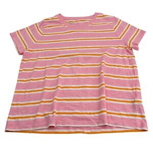 J.Crew Girlfriend Tee Pink/Orange/White Striped XXL Cotton T-Shirt